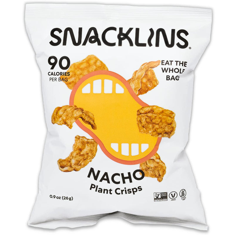 SNACKLINS Plant Based Crisps, Low Calorie Snacks,Crunchy Vegan Chips, Non-GMO, Gluten-Free, Healthy Snacks - Nacho, 0.9oz (Pack of 12)