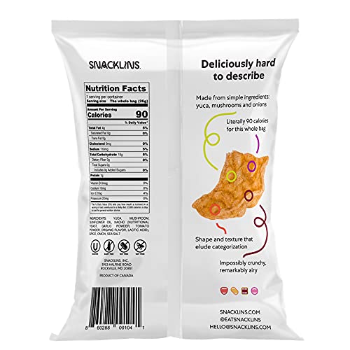SNACKLINS Plant Based Crisps, Low Calorie Snacks,Crunchy Vegan Chips, Non-GMO, Gluten-Free, Healthy Snacks - Nacho, 0.9oz (Pack of 12)