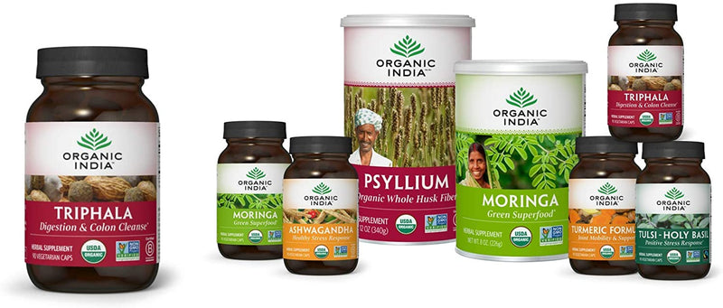 Organic India Triphala Herbal Supplement - Digestion & Colon Support, Immune System Support, Adaptogen, Nutrient Dense, Vegan, Gluten-Free, USDA Certified Organic, Non-GMO - 90 Capsules