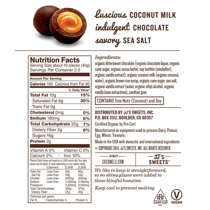Cocomels Chocolate Sea Salt Caramel Bites, Organic Candy, Dairy Free, Vegan, Gluten Free, Non-GMO, No High Fructose Corn Syrup, Kosher, Plant Based, (1 Pack)