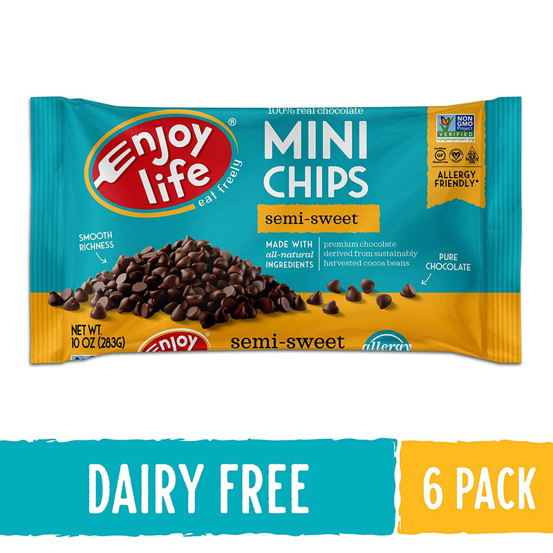 Enjoy Life Baking Chocolate, Soy free, Nut free, Gluten free, Dairy free, Non GMO, Vegan, Paleo, Semi Sweet Mini Chips, 10 Ounce (6 Pack)