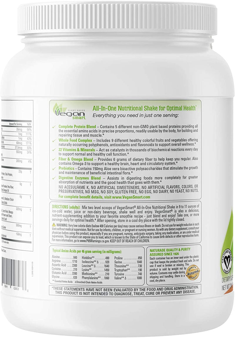 Vegansmart Plant Based Vegan Protein, Chocolate 15 Servings 24.3 Oz